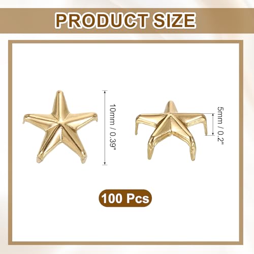 uxcell 100Pcs Metal Star Studs Claw, 10mm 5-Claw Punk Studs Rivets Spikes Nail Head Leather Rivets for DIY Crafts Clothing Leathercraft Bag Shoes, Light Gold - color: Light Gold, size: 10mm