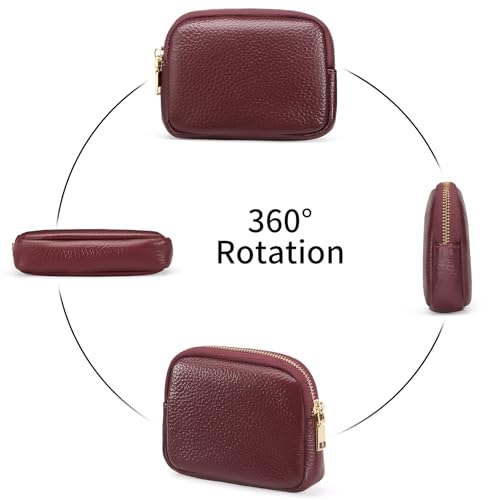 SENDEFN Mini Coin Purse Soft Leather Small Coin Pouch Purses Women Zipper Pocket with Key Ring - color: 2-Red