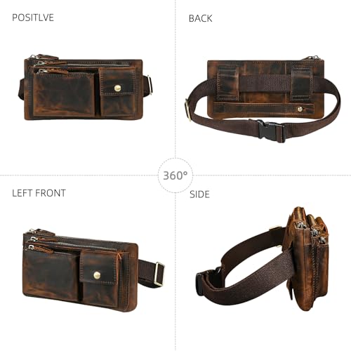 Genuine Leather Hiking Riding Travel Fanny Waist Pack Small Phone Pouch For Men Women FB811-29 (100% Leather-Brown) - color: 100% Leather-811-29 Brown