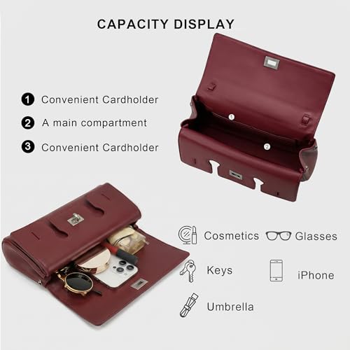 Genuine Leather Shoulder Bag for Women Top Handle Handbag Crossbody Purse | Silver-Tone Turn-Lock Closure, Adjustable Shoulder Strap, Smooth Zipper and Organized Interior with Convenient Card Slots - color: Red