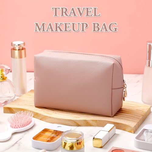 Kigeli Leather Makeup Bag PU Leather Cosmetic Pouch Wide-open Waterproof Toiletry Organizer with Dividers Travel Bag Birthday Valentine's Day Gifts for Women Friend Sister Daughter BFF(Nude Pink) - color: Nude Pink