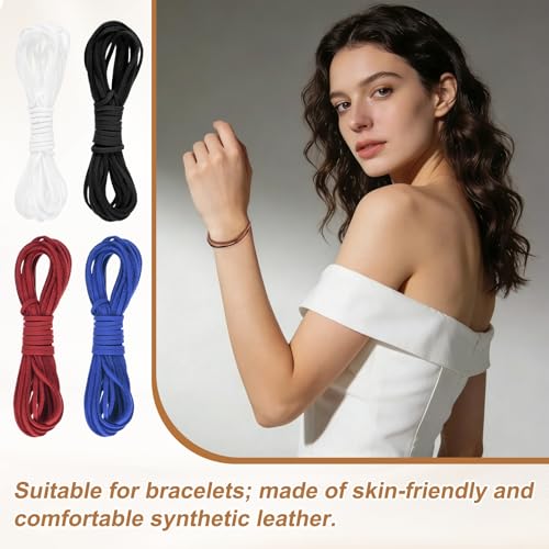 MECCANIXITY 4 Pcs Suede Cord, 5.5 Yards Flat Faux Leather Cord Soft Durable Leather String with Silver Closed-Mouth Ring Rope Clip Lobster Clasps for Art Craft, White/Red/Blue Purple/Black - color: White/Red/Blue Purple/Black
