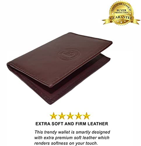 Leatherboss Slim Thin Leather Credit Card Id Mini Wallet Holder Bifold Driver's License Safe (Wine) - color: Wine