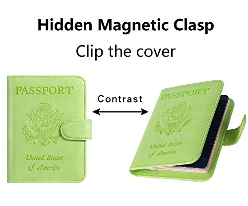 Passport Holder Cover Wallet RFID Blocking, Travel Essentials - color: Apple green