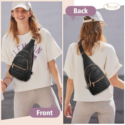 Sling Bag for Women Crossbody Leather Fanny Packs Chest Bag Fashion Sling Backpack Travel JASGOOD - color: Black-gold