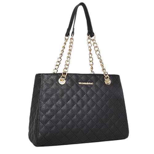 Montana West MEDIUM Tote Bag for Women Quilted Chain Handbags Shoulder Purse - color: 040black