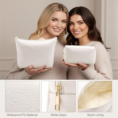 Kigeli 3 Piece Leather Makeup Bag Set Graduation Women Gifts PU Leather Makeup Toiletry Bag Bridesmaid Cosmetic Pouch Small Aesthetic Travel Purse for Wedding Birthday Women Gifts(Beige) - color: Beige