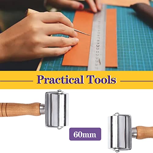 Swpeet 1Pcs 60mm Heavy Duty Leather Press Seam Roller Assortment Kit, Leather Press Laminating Roller Edge Roller Leather Edge Creaser and Smoother Platen Tool for Leather - size: 60mm