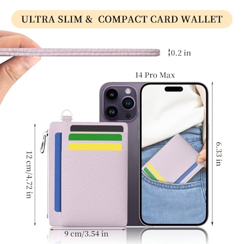 Hancynir Minimalist Slim Wallet Women Credit Card Holder, RFID Small Cute | Zipper Pocket Wallet, Thin Travel Coin Purse, Ladies Women Gifts, Key Chain Card Case, 6 Card Slots, ID Window, PU Leather - color: 1- Lichee PR