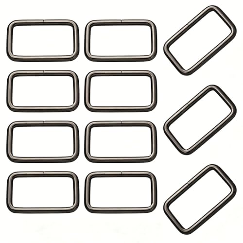 Metal Rectangle Ring Buckles Square Strap Webbing Belt Rings Non Welded 1.5" x 0.8" - color: Gunmetal X 16 Pcs