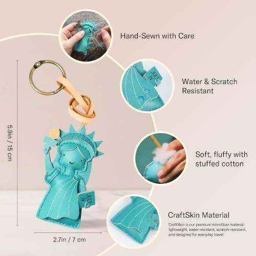 Travel Icon Leather Charm Keychain - Hand-Sewn Bag Charm for Car, Backpack Decoration, Gift for Women Men Kids - color: Lady of Liberty