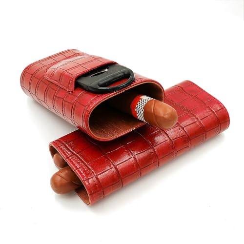 Red Leather Cigar Case with Cigar Cutter for Women | Travel Cigar Pouch & Holder, Brown, Faux Leather - color: red