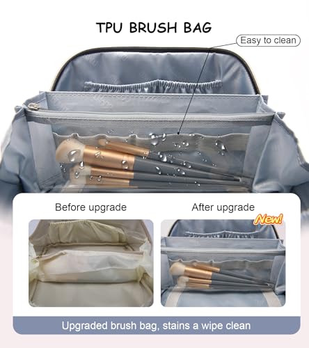 BOYATU Travel Makeup Bags Cosmetic Organizer Bag: 3 Pcs Set Large Capacity Make up Bag with Compartments - Waterproof Leather Toiletry Bags with Handle for Women (B-Light Blue) - color: B-Light Blue