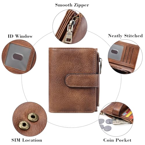 GOIACII Small Wallet Women RFID Blocking Trifold Clutch Ladies Credit Card Holder Zipper Pocket Wallets for Women Brown - color: Brown