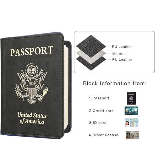 Passport Holder for Travel, US Passport Cover and Card Slot Combo - color: Black