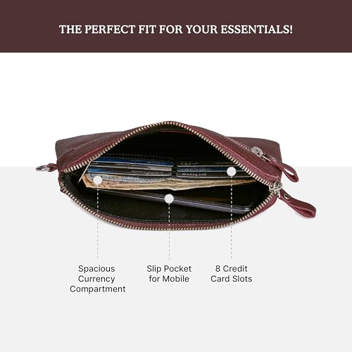 Leather Wristlet Wallet for Women Clutch Handbag Purse with Cell Phone Slot | Genuine Top Grain Leather, 8 Credit Card Slots, Detachable Strap, YKK Zipper, Gifts for Women - color: Burgundy Nappa