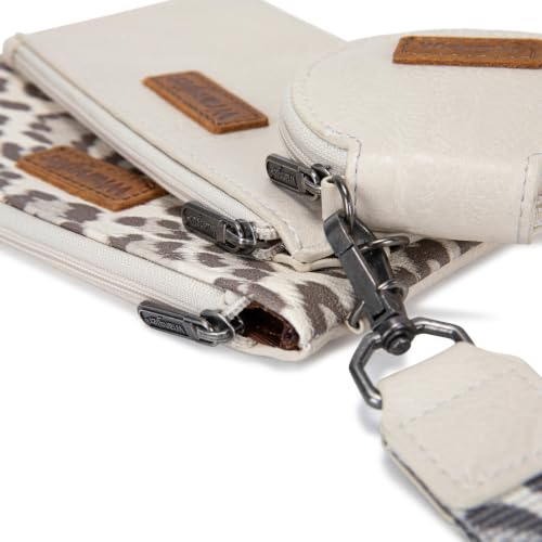 Montana West X Wrangler Keychain Wallets for Women Dual Pouch Wristlet - color: Beige