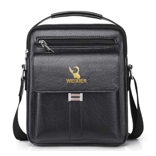 Messenger Bag for Men Crossbody Shoulder Purse Small Vintage PU Leather Satchel Pouch Side Crossover Handbag - color: Men Handbag for Black