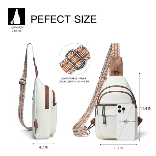 Leresas 7L Sling Bag for Women Crossbody Bag Sling Purse Fanny Packs Vegan Leather Chest Bag Trendy Handbag Travel Anti Theft - color: Beige