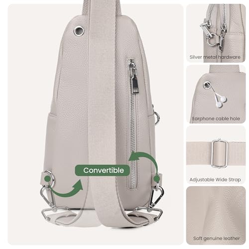 befen Genuine Leather Sling Bag for Women Anti-Theft Crossbody Chest Bags Fanny Packs for Travel with RFID Card Slots | Real Leather, Anti Theft, RFID Blocking, 3 Card Slots, Anti Pocket Bag, Multi Pockets, Travel Purse - color: Beige Grey