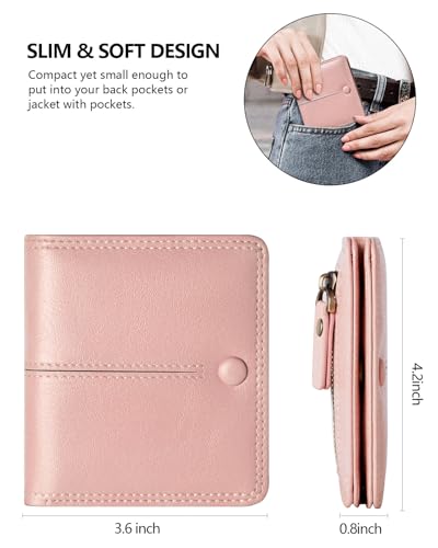 TFKGS Slim Wallet for Women rfid wallet women Small wallets woman Thin Credit Card Holder for womens wallet Vegan Leather Bifold Compact Pocket Ladies Mini Purse Blocking Pink - color: 2-Pink