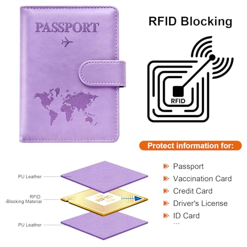 Eoehro Passport Holder for Travel Essentials, Passport Wallet Cover Case for Travel Must Haves Accessories,Passport Book Holders for Women and Men(Light Purple) - color: Light Purple, style: Magnetic Clasp