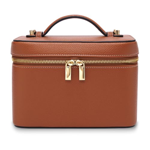 PU Leather Travel Makeup Bag Hard Cosmetic Organizer Vanity Case for Women - color: Brown