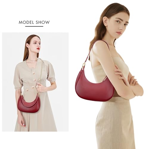 KKXIU Small Shoulder Bag for Women Mini Clutch Purses Cute Hobo Handbags | Classic Trendy Retro Underarm Crossbody Bag with Detachable Straps, Vegan Leather, Zipper Closure - color: Red