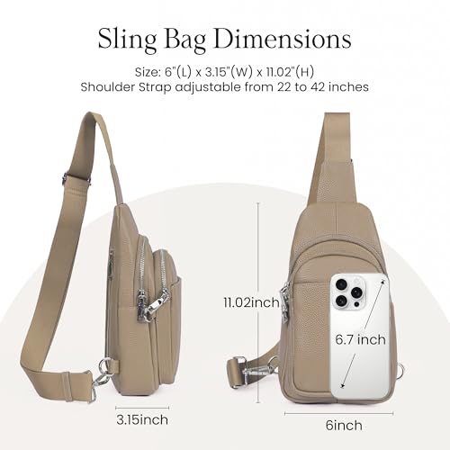 befen Genuine Leather Sling Bag for Women Anti-Theft Crossbody Chest Bags Fanny Packs for Travel with RFID Card Slots | Real Leather, Anti Theft, RFID Blocking, 3 Card Slots, Anti Pocket Bag, Multi Pockets, Travel Purse - color: Taupe