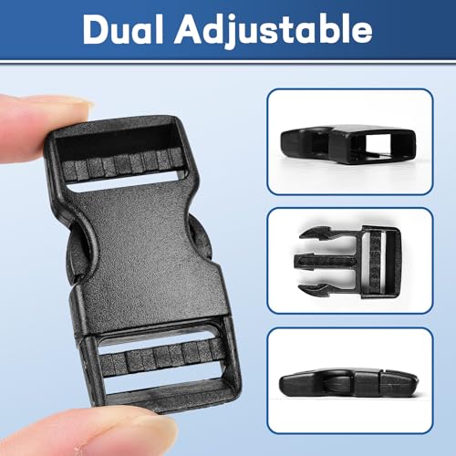 3/4" Buckles and Straps Set: 10 Yards of Thick Nylon Webbing, 10-Pack Quick Side Release Adjustable Plastic Buckles, 20 Tri-Glide Slide Clips 10 Metal D Rings (3/4 Inch Combo Set) - size: 3/4" 10 Pcs Buckle Set