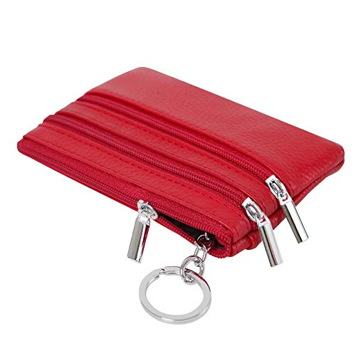 Women Genuine Leather Coin Purse Small Keychain Change Wallet - color: Red