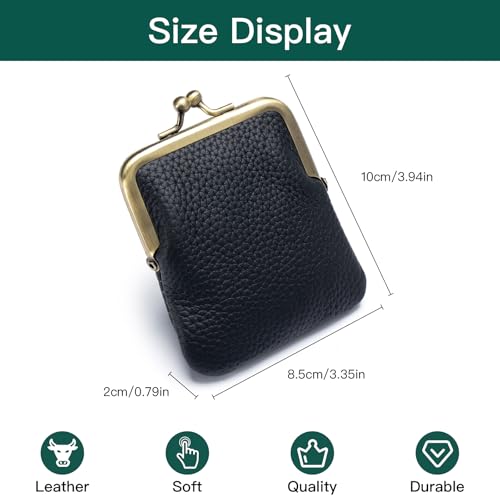 Genuine Leather Kiss Lock Coin Purse, Mini Wallet with Metal Clasp Frame, Small Change Holder，gift for women men (Gray) - color: Gray