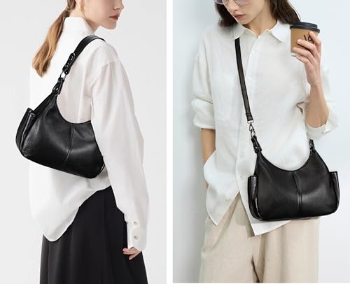 YALUXE Women's Real Leather Shoulder Bags Hobo Handbags Purse Crossbody Bag - color: 1- 2597 Black