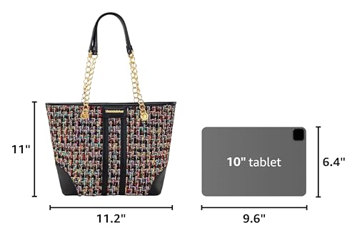 Montana West MEDIUM Tote Bag for Women Quilted Chain Handbags Shoulder Purse - color: Black