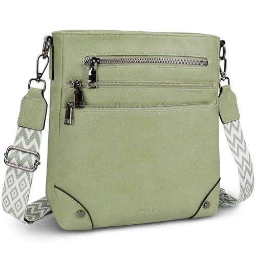 TANTOMI Crossbody Bag for Women PU Leather Travel Purse | Trendy Women's Shoulder Handbags, Comfort Adjustable Wide Strap, Water-Resistant, Multi Pockets for Daily Use & Travel - color: Light Green