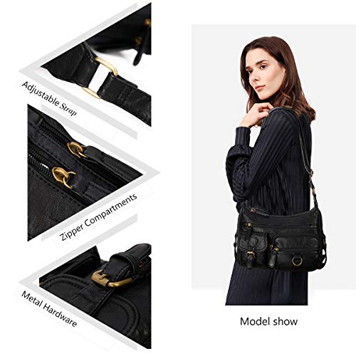 Angel Barcelo Cross body Shoulder Bag Women Soft PU Leather Purses and Handbags - color: Black