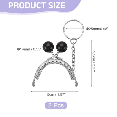 uxcell 2 Pcs Metal Purse Frame, 5cm/1.97" Beads Silver Kiss Lock Clasp Arch Embossing Bag Frames with Key Ring for Purse Making Clutch Bag Coin Purse, Black - color: Black