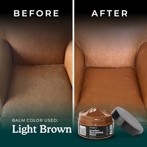 Clyde's™ Leather Company Leather Recoloring Balm – Color Restore & Scratch Repair Kit for Faded Leather Furniture, Car Seats, Sofa & Vinyl | 23 Colors | Non-Toxic Dye - color: Light Brown, size: 100ML