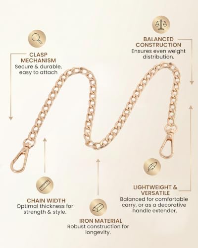 Tylorix Gold Handbag Chain Strap, 4 PCS Metal Purse Replacement with Clasps | Multi-Size(15.7", 23.6", 35.4", 47.2"), Versatile DIY Straps for Crossbody, Shoulder Bag and Clutch, 360-Degree Swivel Clasps
