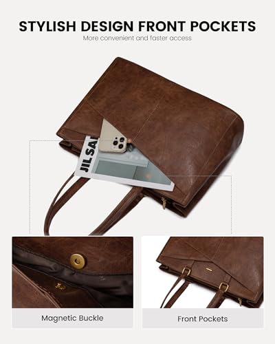 LOVEVOOK Laptop Tote Bag for Women,Leather Work Computer Briefcase Bag - color: Black Coffee, size: 17.3 inch