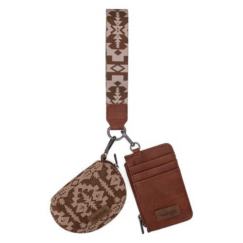 Wrangler Aztec Keychain Wristlet Wallets for Women Western Dual Pouch Wristlet Credit Card Holder Wallet with Zipper Pocket WG2212-W0051BR - color: Retro Brown
