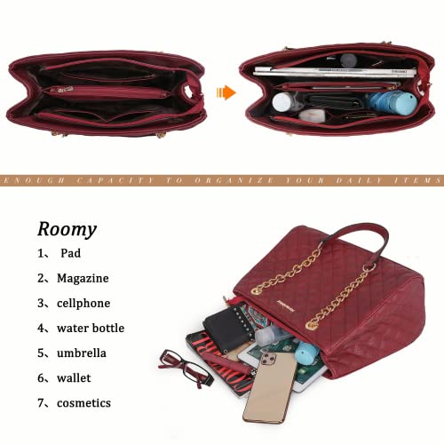Montana West MEDIUM Tote Bag for Women Quilted Chain Handbags Shoulder Purse - color: 040cranberry Red