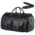 seyfocnia Convertible Travel Garment Bag,Carry on Garment Duffel Bag for Men Women - 2 in 1 Hanging Suitcase Suit Business Travel Bag - color: black-2pockets-Leather