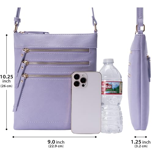 Solene Crossbody Bag Functional Multi Pocket Messenger Purse Top Zip Closure Shoulder Handbag With Adjustable Strap - color: Lavender