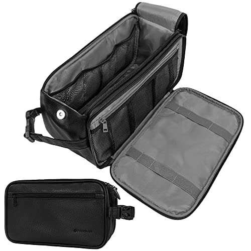 PAVILIA Toiletry Bag for Men, Travel Essentials Shaving Dopp Kit, Mens Travel Bag Toiletries Organizer Case for Grooming, PU Leather Water Resistant Cosmetic Bag Pouch (XL, Black) - color: Black, size: Extra Large (12x6x7)