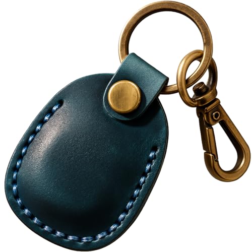 Genuine Leather AirTag Holder Compatible with Apple AirTag 2nd Gen & 1st Gen, Handmade Leather Air tag Keychain with Key Rings, Hidden Air tags Case Accessories - Blue - color: Blue