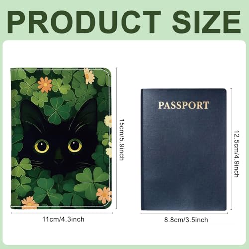 PU Leather Passport Holder Cover 5.9×4.3 Inch with Credit Card Slot Boarding Pass Slot Combo Blocking Passport Holder Wallet Cover Case for Travel Boarding Essentials(Clover Cat) - color: Clover Cat