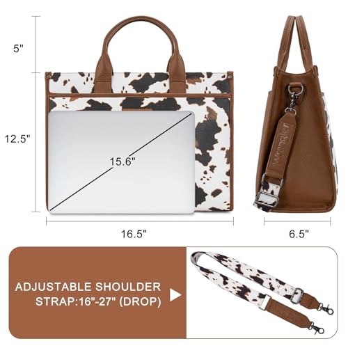Wrangler Laptop Bag for Women 15.6 Inch Vintage Work Tote Bag for Business Briefcase Handbag with Adjustable Shoulder Strap - color: Cow-brown