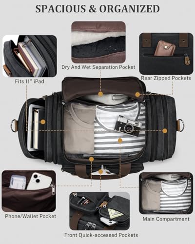 Gonex Duffle Bag for Travel, Expandable 60L Overnight Weekender Gym Bag | Water-Resistant Canvas, Wet-Dry Pocket, Luggage Sleeve, Carry-On Size, Detachable Strap, Dark Grey - color: Dark Grey, size: X-Large-60l