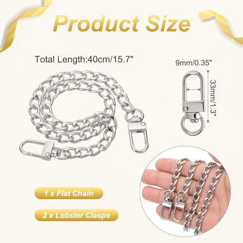 uxcell 15.7" Flat Purse Chain Strap, Silver Shoulder Straps Chains Metal Handbag Replacement Belt with 2 Pcs Metal Lobster Swivel Trigger Clips Style1 for Cross Body Wallet Bag - color: Silver, size: 15.7"